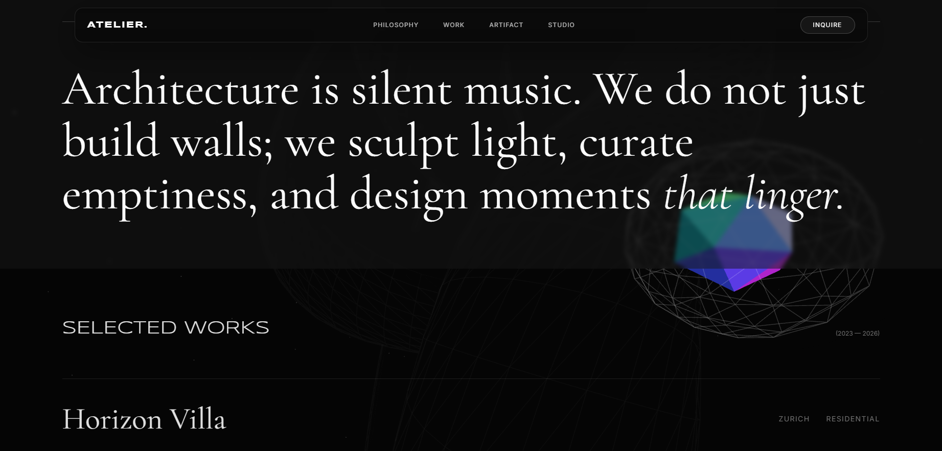 ATELIER — главная страница портфолио дизайн-студии