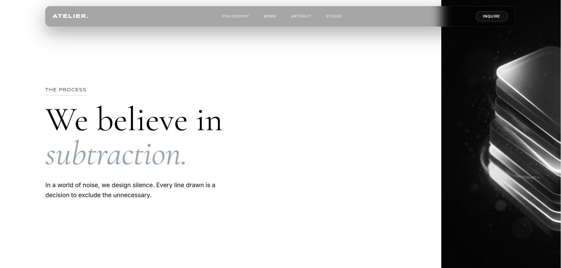 ATELIER — секция работ с glassmorphism-эффектами