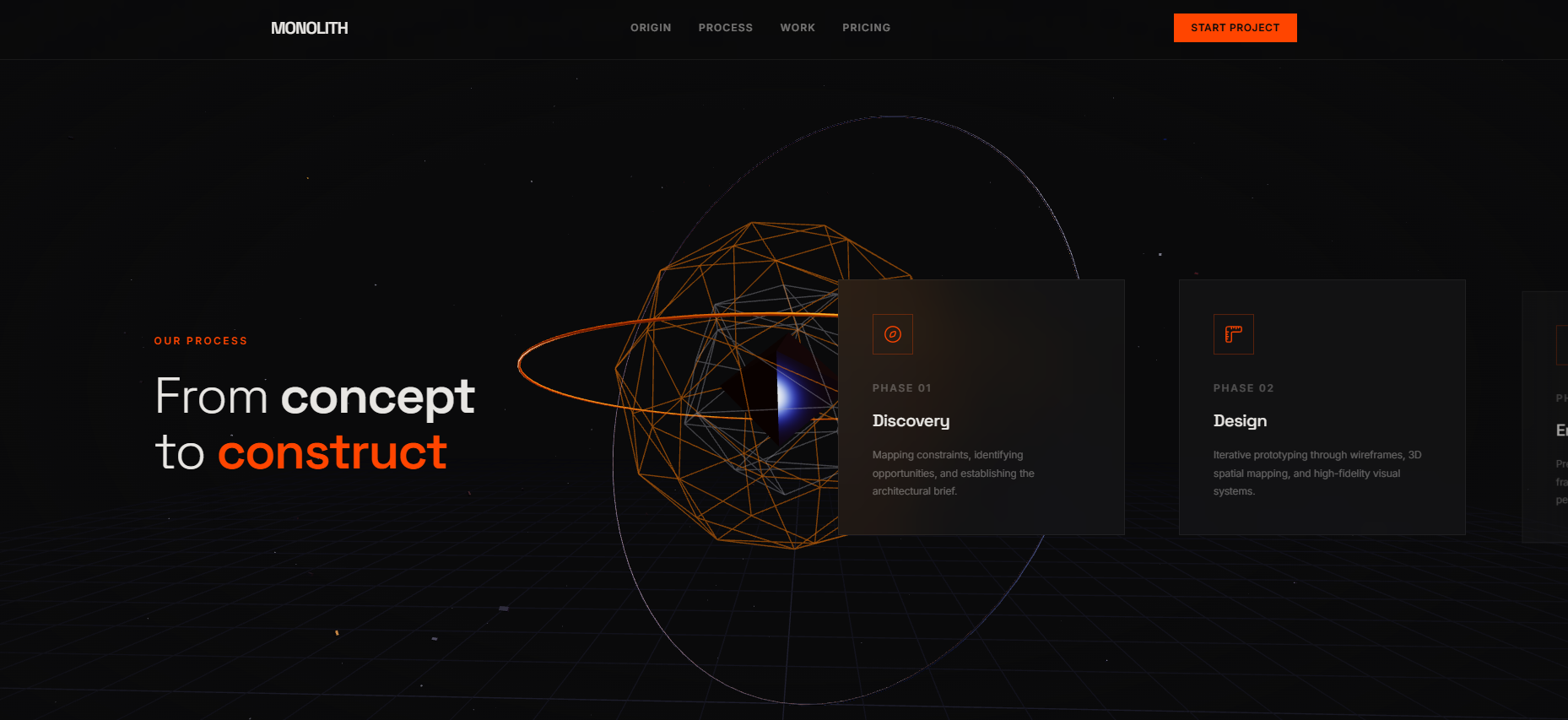 MONOLITH — главная страница сайта архитектурной студии с 3D-визуализацией